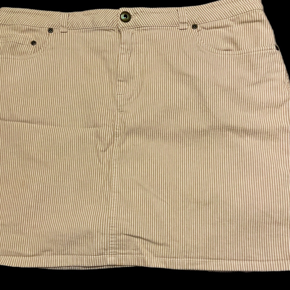 Christopher & Banks Womens Skort Sz 16 Beige/White Striped Denim Skirt Golf